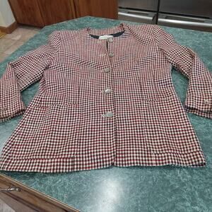 Vintage Liz Claiborne Black Red White Tweed Look Lined Jacket Size 12 USA Union